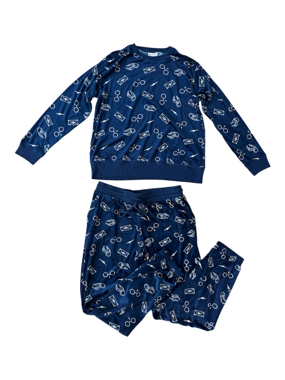 Harry Potter Lounge Set Pajama Set Women Size Large Blue 2 Pieces Silky Stretch